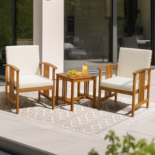 IDZO Heavy Duty 500lbs Weight Capacity Wicker Bistro Table and Chairs Set of 2 with Olefin Fabric Soft Cushions