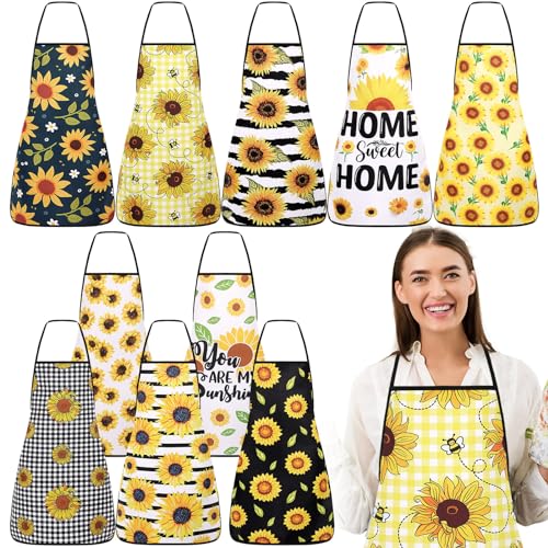 Toulite 10 Pcs Apron Passover Cute Kitchen Cooking BBQ Bib Funny Chef Apron with Adjustable Neck Strap for Women(Green and Red,Elf)