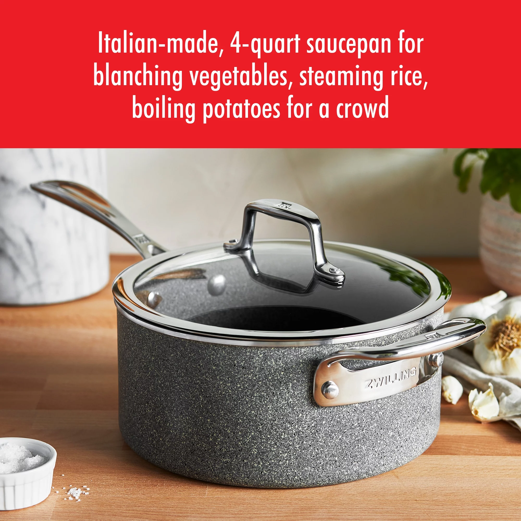 ZWILLING Vitale 4-qt Aluminum Nonstick Saucepan with Handle helper and Lid