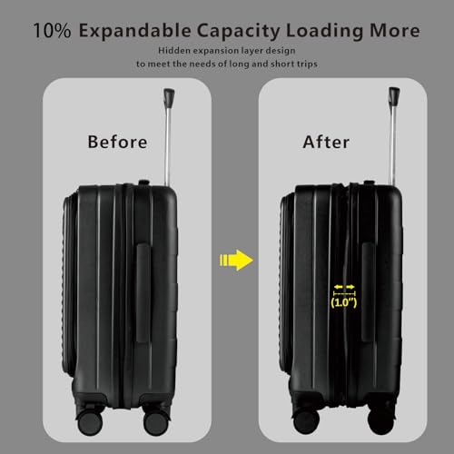 Expandable Carry On Luggage Durable Hardside Lightweight Rolling Suitcases with Spinner Wheels TSA Lock, (Black, 20-Inch)