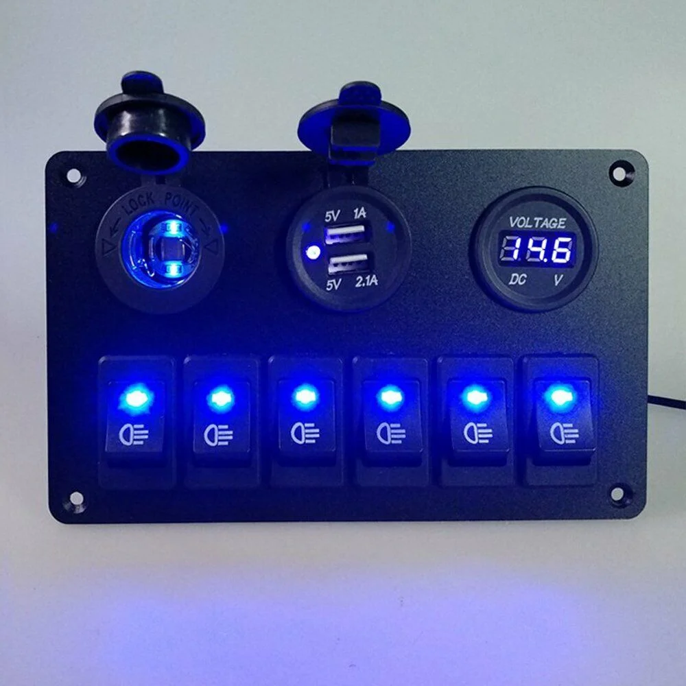 Optimal Marine Electronics - Waterproof Rocker Switch Panel with 6 Gang and LED