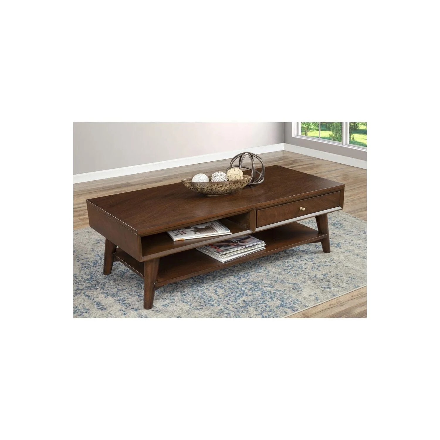 Alpine Furniture Flynn Wood 1 Drawer Coffee Table in Walnut