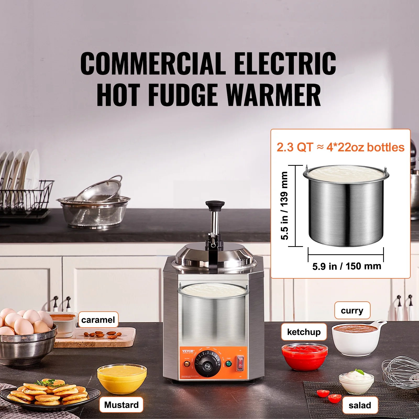 BENTISM Electric Cheese Dispenser Machine with Pump, 2.3 Qt Stainless Steel Hot Fudge Dispenser 650 W Cheese Warmer Dispenser