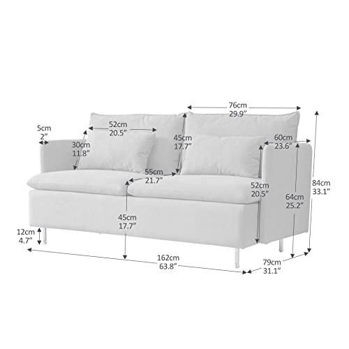 Mid-Century 2-Seat Loveseat Couch, Love Seats Furniture Cotton Linen Fabric and Gold Metal Legs, Small Sofa for Living Room, Bedroom, Apartment Small Spaces, 63 inch Green