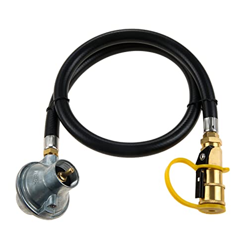 Low Pressure 1LB Propane Tank Gas Regulator Valve with 1/4'' Quick Connect Shut Off Valve and 30Inch Propane Hose for Outdoor Camper Grill Stove, Heater, Fireplace, Fire Pit