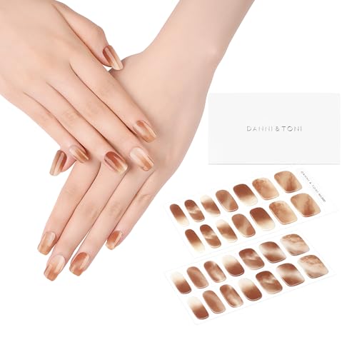 DANNI & TONI Semi Cured Gel Nail Strips Christmas Santa Claus Snowflakes Cat Eye Gel Nail Wraps 28 Stickers | Mistletoe Meow