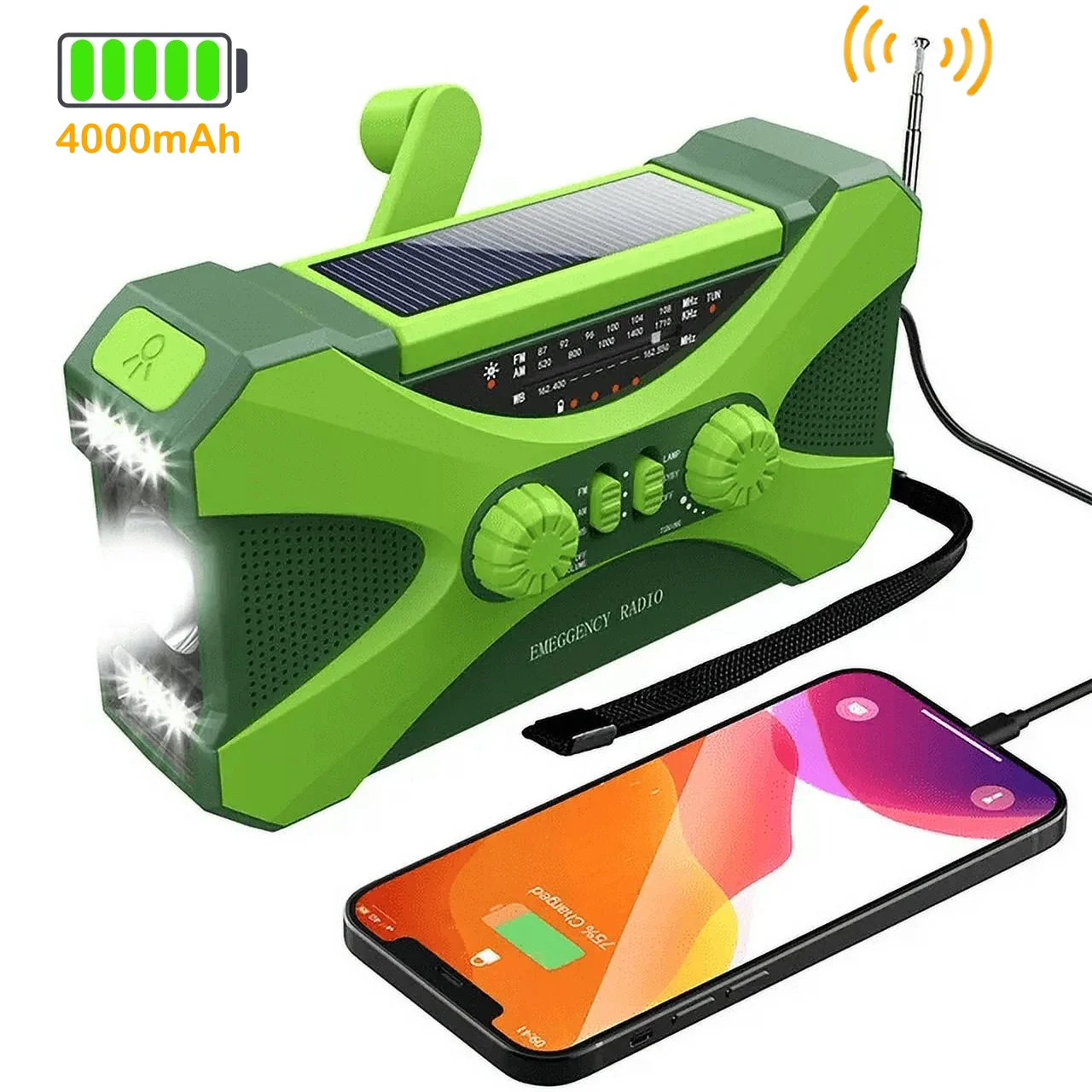 VUOHOEG Outdoor Emergency Weather Radio, AM FM NOAA Hand Crank Emergency Radio, 4000mAh Power Bank for Phone Charger Portable Solar Radio, Weather Alert, Flashlight for Emergency