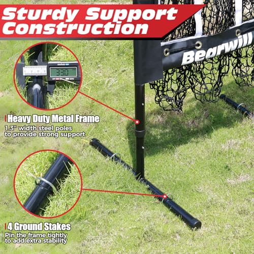 Pitching Net, 9 Hole Baseball Softball Net with Strike Zone, Adjustable Pitcher Training Equipment with Throwing Target