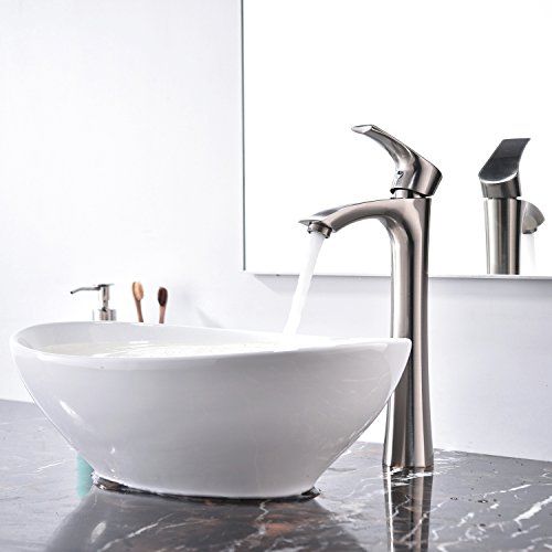 Black Vessel Sink Faucet, Contemporary Tall Bathroom Vessel Fuacet Matte Black Basin Vanity Bathroom Sink Faucet with Water Hoses