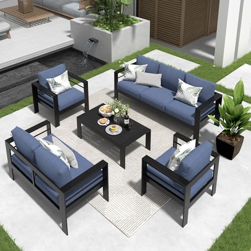 Solaste Aluminum Patio Furniture Set,7 Seats Modern Outdoor Conversation Set Metal Patio Furniture Set Sectional Sofa with Upgrade Cushion and Coffee Table,Dark Grey