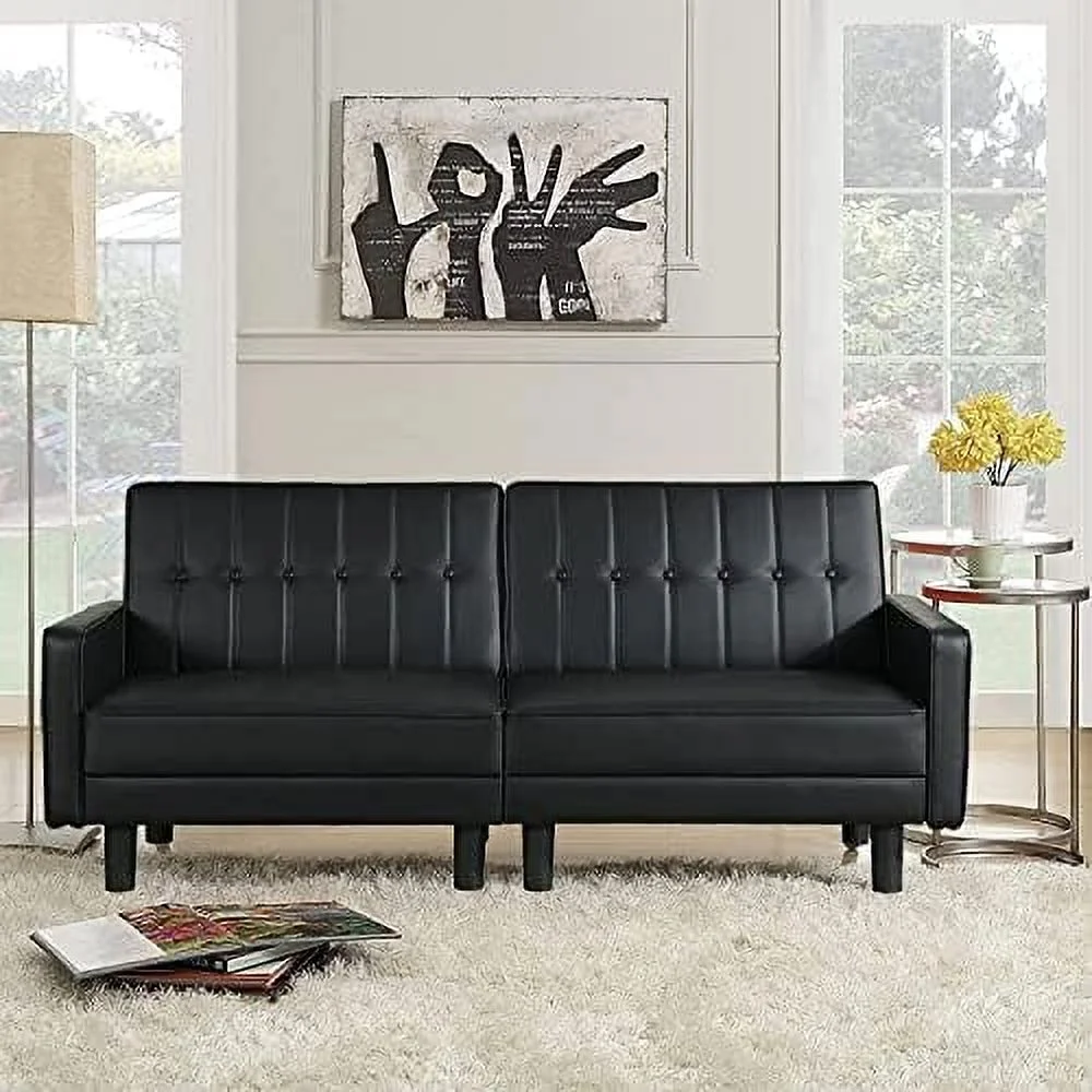 NLIBOOMLife Futon Sofa Bed Couch and Sleeper Sofas for Living Room  Faux Leather Convertible Folding Sofa Bed Couch and Loveseat for Small Space with Side Pockets Armrest and Sturdy Legs