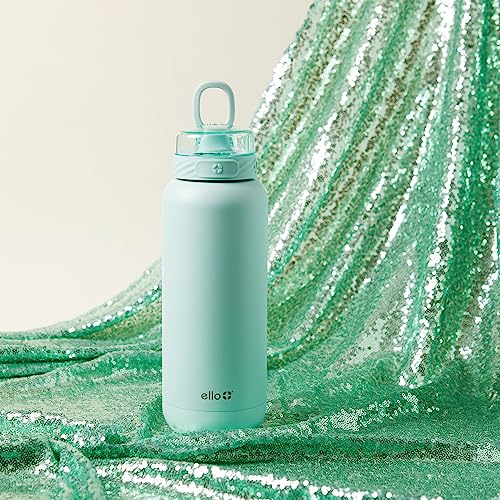 Ello Cooper 32oz Stainless Steel Water Bottle with Straw and Carry Handle, Double Walled and Vacuum Insulated Metal, Leak Proof Locking Lid with Soft Silicone Spout, Reusable, BPA Free, Yucca
