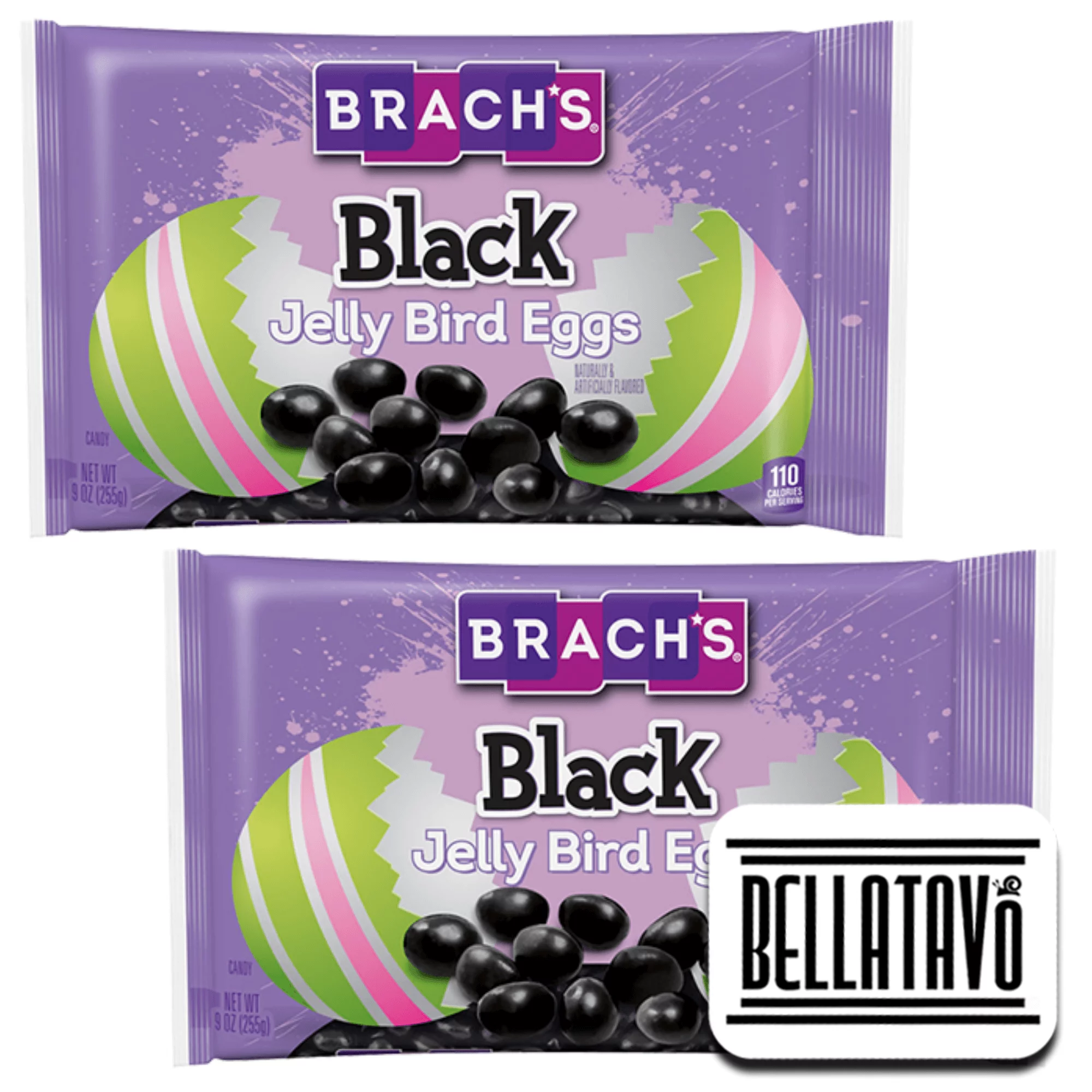 Black Jelly Beans Bundle. Includes Two-9 Oz Bags of Brach's Black Jelly Bird Eggs Plus a BELLATAVO Fridge Magnet! Black Jelly Bird Eggs are Licorice Jelly Beans for Easter Eggs!