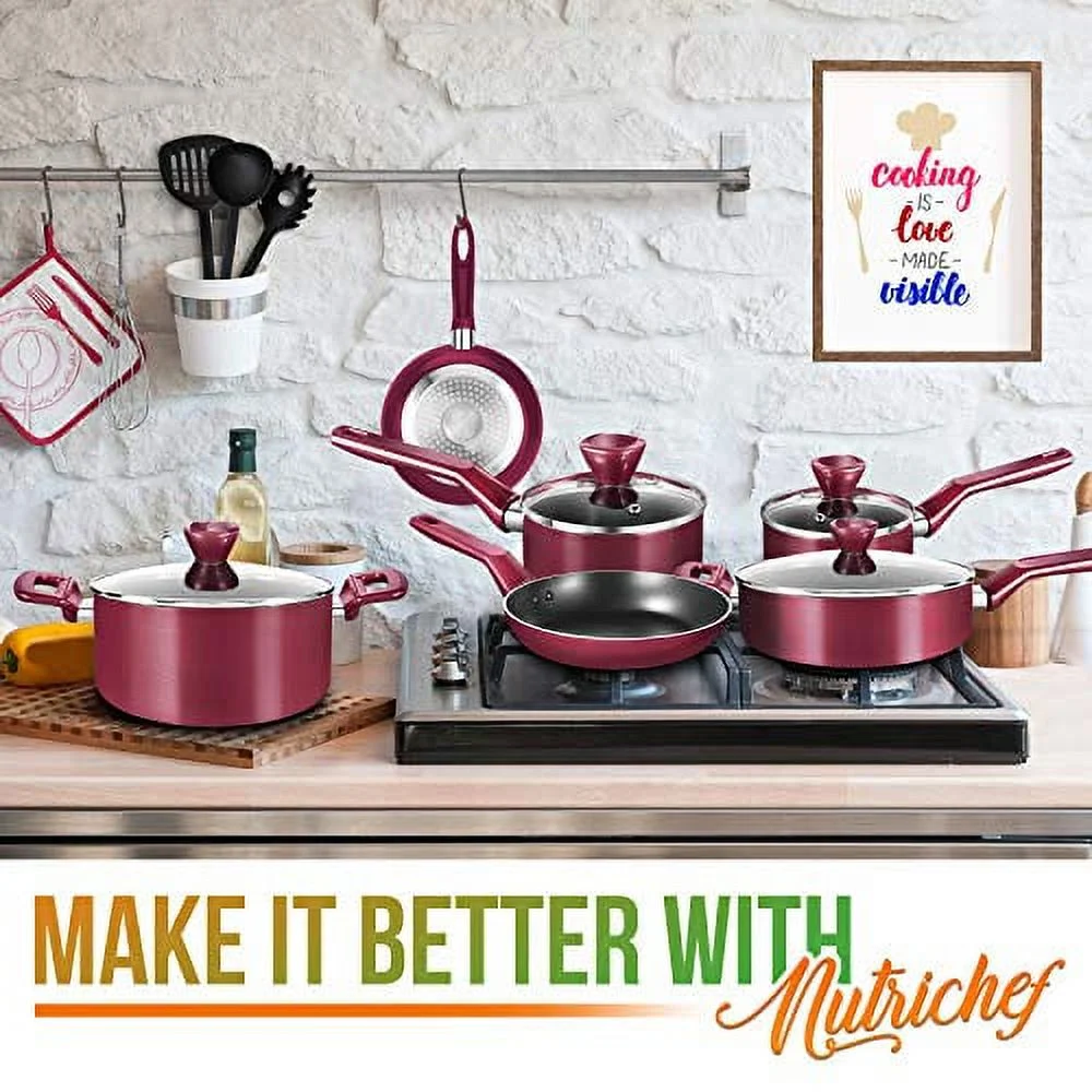 NutriChef Kitchenware Pots & Pans - Stylish Kitchen Cookware Set, Non-Stick (13-Piece Set)