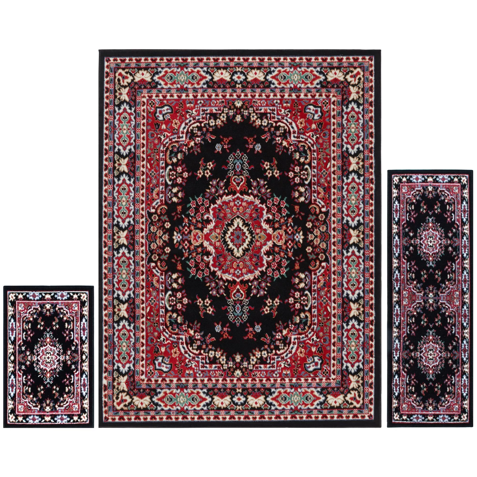 Home Dynamix Ariana Ksara Traditional Medallion Border Area Rug, Black/Red, 3-Piece Set