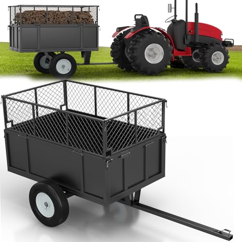 Heavy Duty 750 Lbs Utility Trailer – 17 Cu Ft ATV Dump Trailer with Removable Sides, Pneumatic Tires & Quick-Dump Pull-Behind Yard Cart for Tractors, UTV, Lawn Mowers