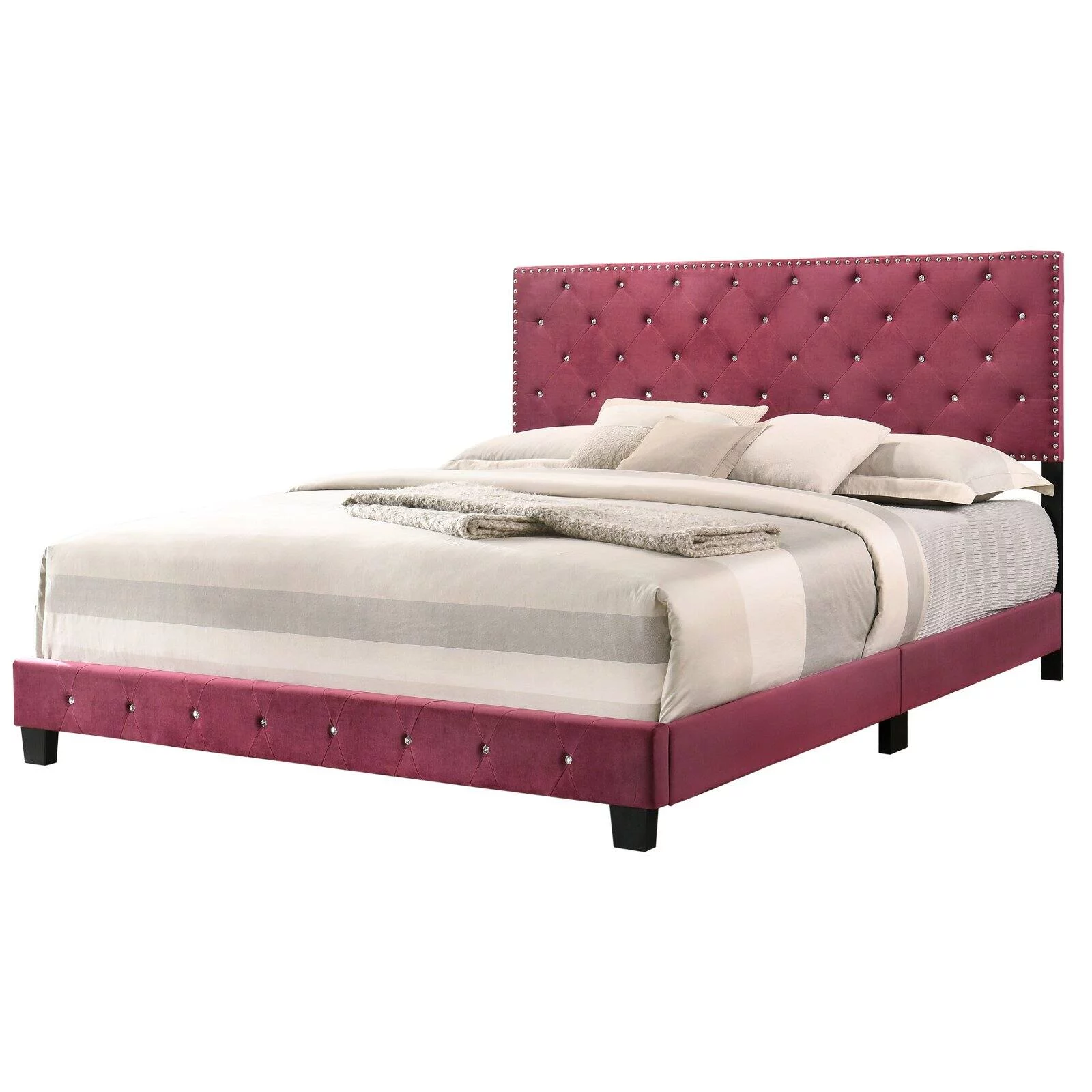 Glory Furniture Suffolk Velvet Upholstered King Bed in Cherry