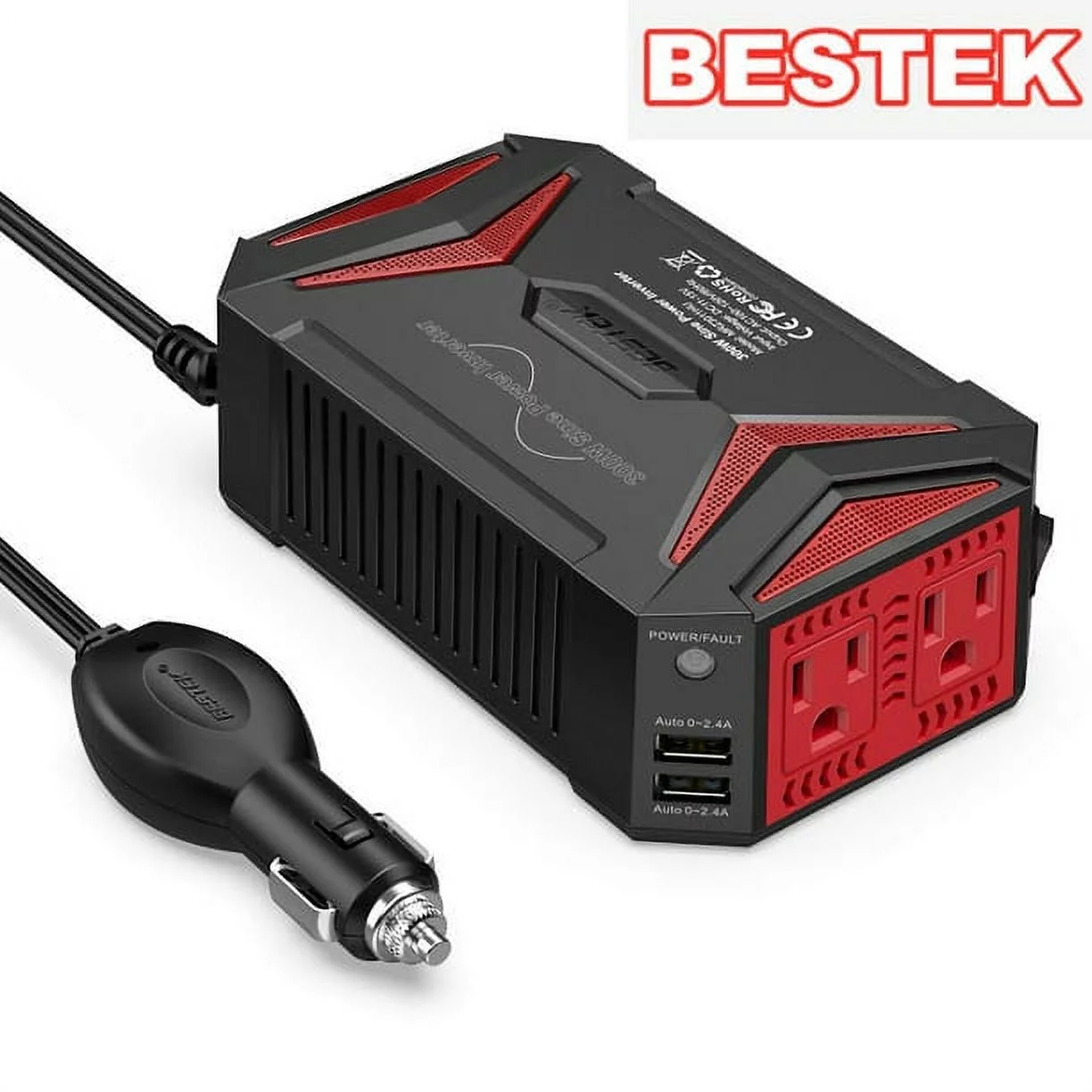 BESTEK-300W Pure Sine Wave Power Inverter for Car DC 12V to AC 110V Car Power Inverter with 4.2A Dual Smart USB Ports