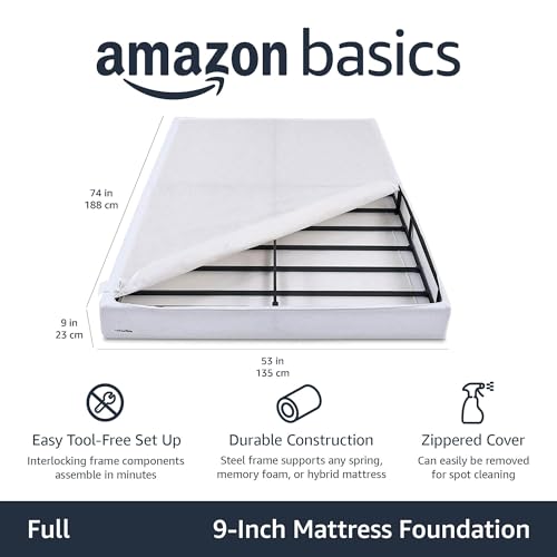 Amazon Basics Smart Box Spring Bed Base, 7-Inch Height Mattress Foundation, Tool-Free Easy Assembly, Queen, 79