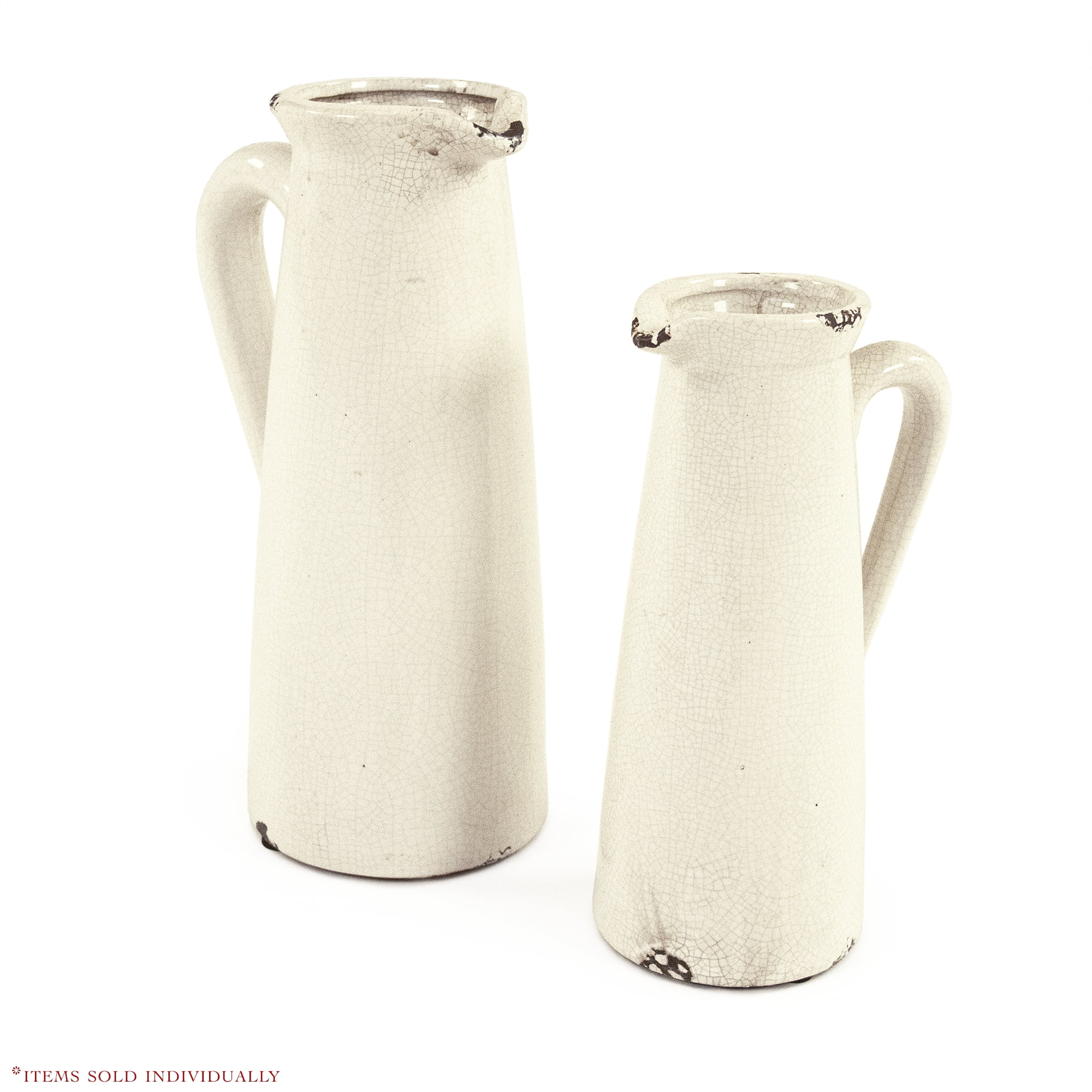 Distressed Crackle White Narrow Pitcher - Large