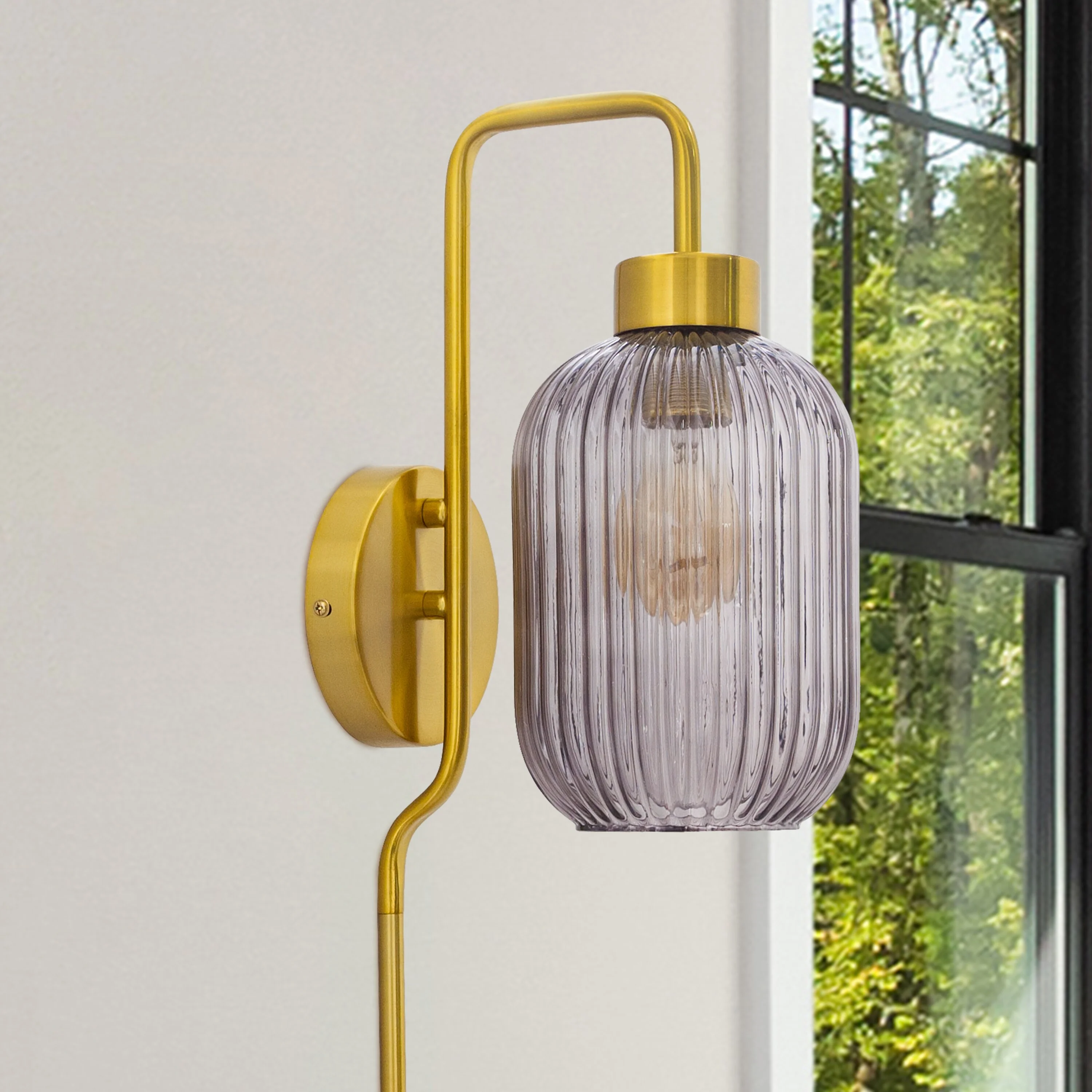 River of Goods Adrienne  Smoky Purple Glass and Metal Retro Wall Sconce - 5.375