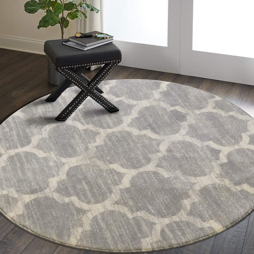 Lahome Moroccan Round Area Rug - 3' Diameter Faux Wool Non-Slip Area Rug Small Accent Distressed Throw Rugs Floor Carpet for Door Mat Entryway Bedrooms Laundry Room Decor (Round - 3' Diameter, Gray)