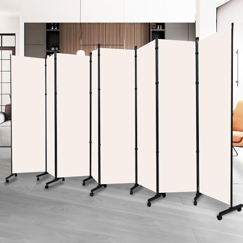 Room Divider Folding Privacy Screens with Lockable Wheels, 132'' Partition Room Dividers Freestanding Room Divider Fabric Panel for Room Separation, Wall Divider for Home Office Bedroom Dorm Decor