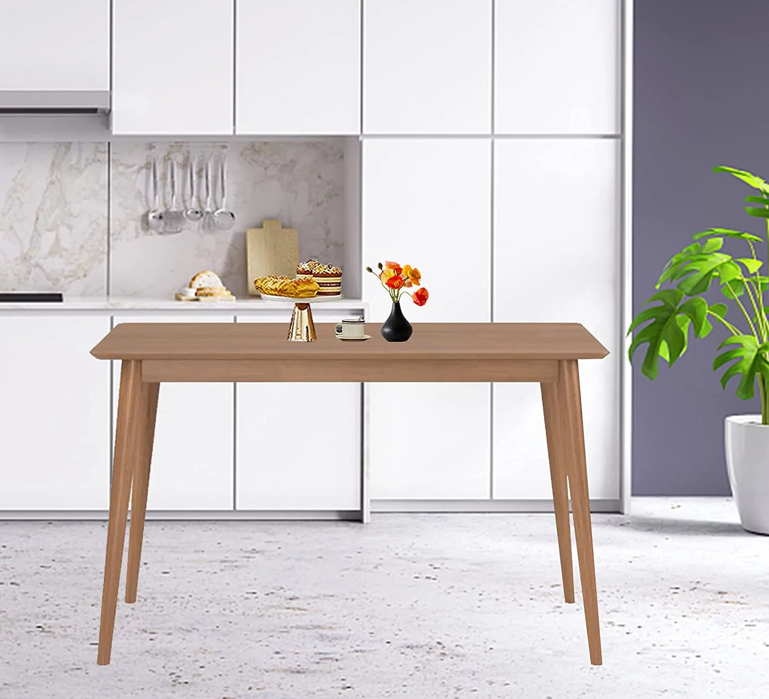 NiamVelo Modern Kitchen Table, 47inch Wood Dining Table Rectangular Dining Room Table Fit for 4, Natural