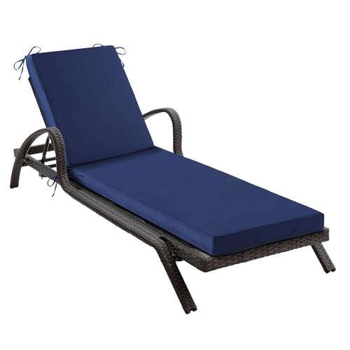 Chaise Lounge Cushions Outdoor, Waterproof Lounge Chair Cushion, 72x 21x 3 Inch Outdoor Chair Cushions with Ties, High-Density Foam Patio Lounge Chair Pads for Lawn, Pool & Beach, Navy