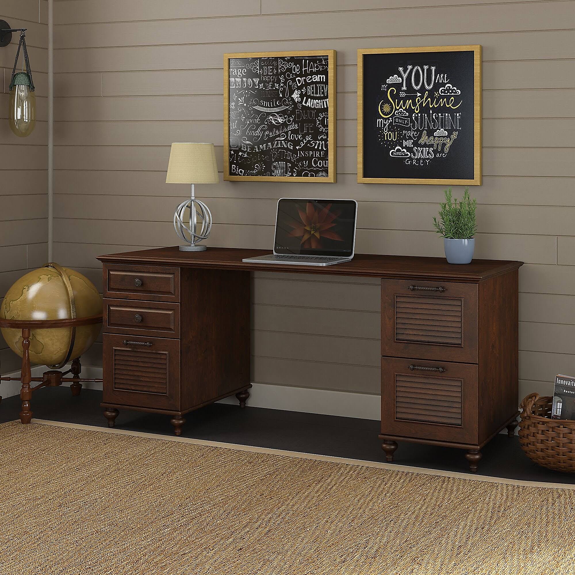 Bush Furniture Kathy Ireland Office ALA006CC Volcano Dusk Double Pedestal Desk, Coastal Cherry