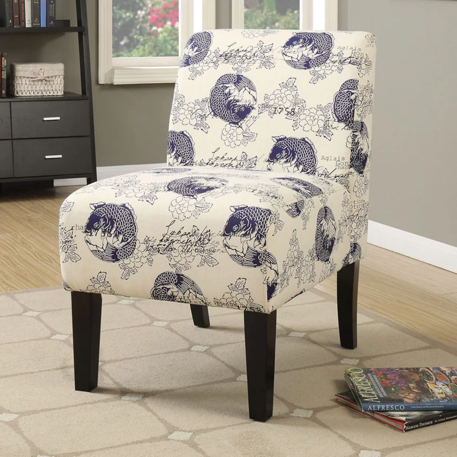 Acme  34 x 31 x 23 in. Fish Ollano Accent Chair, Pattern Fabric - Dark Blue