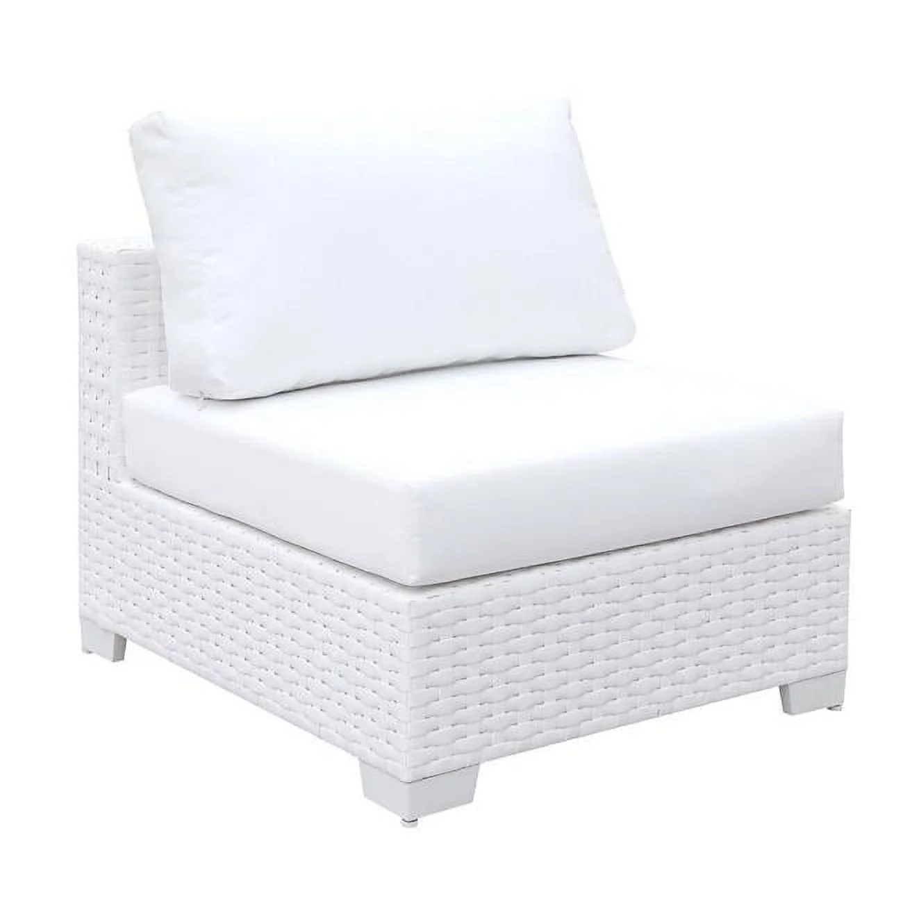 Benzara Aluminum Framed Wicker Armless Chair with Fabric Upholstered Padded Seat, White