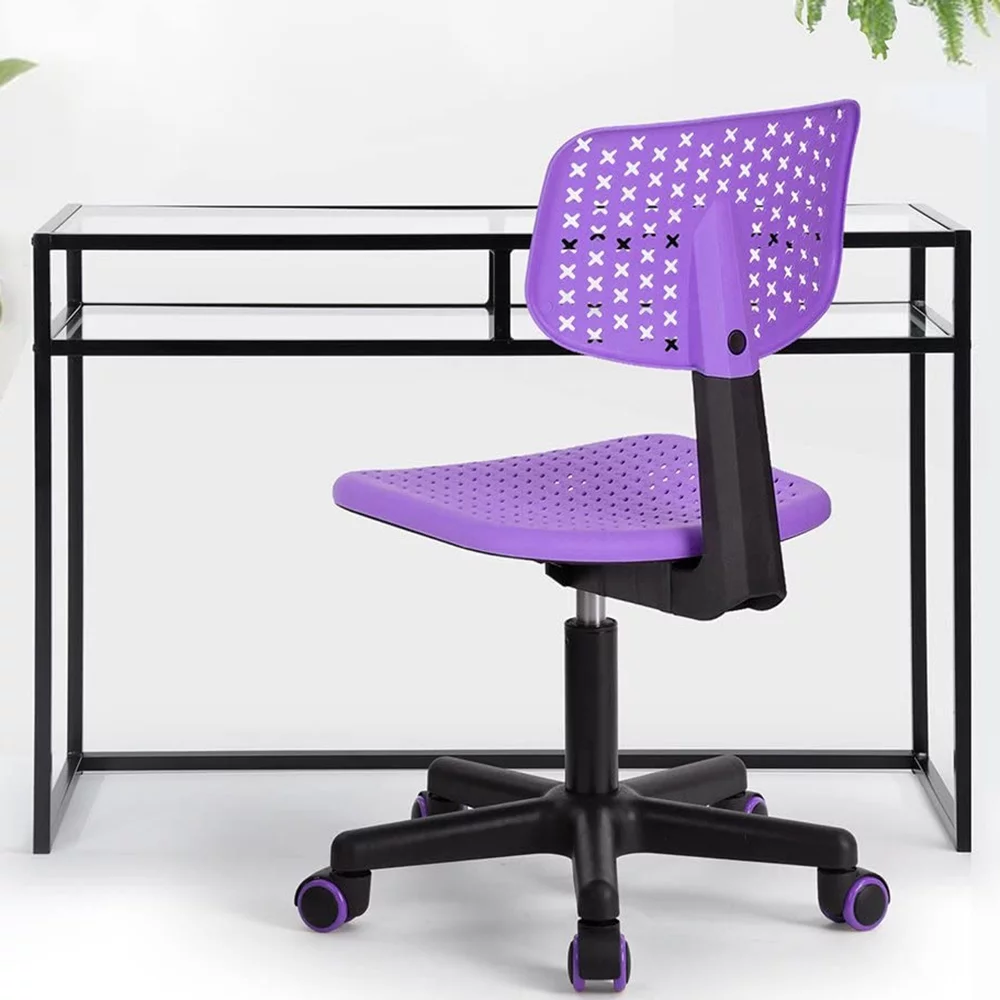 FurnitureR 360 Swivel Task Chair, Low Back Armless Writing Desk Chair with Adjustable Height & Lumbar Support for Teens Boys Girls Students, Computer Desk Chair for Home Office, PURPLE
