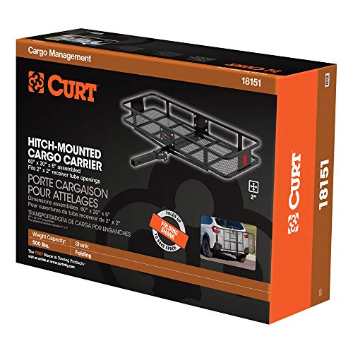 CURT 18152 60 x 24-Inch Basket Hitch Cargo Carrier, 500 lbs Capacity, Black Steel, 2-in Fixed Shank