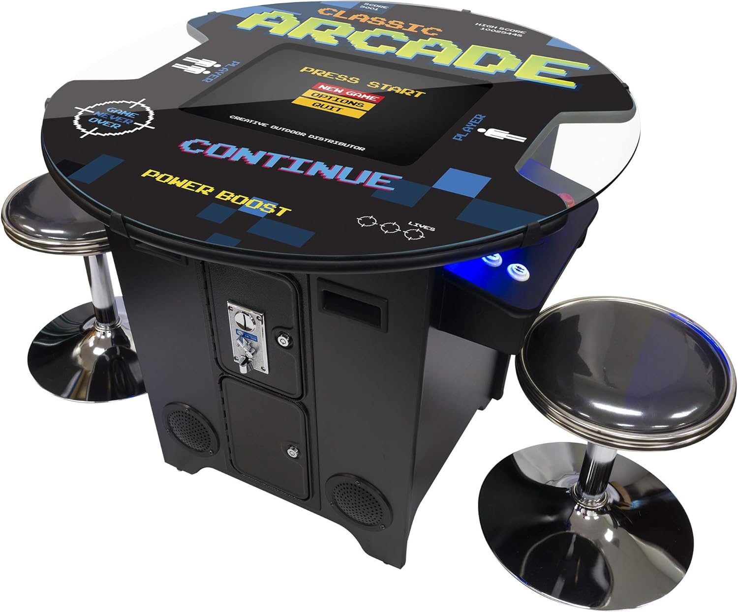 Creative Arcades Full Size Commercial Grade Cocktail Arcade Table Machine | 2 Player | 412 Games | 22 LCD Screen | Round Glass Top | 2 Sanwa Joysticks | 2 Stools Included | 3Year Warranty