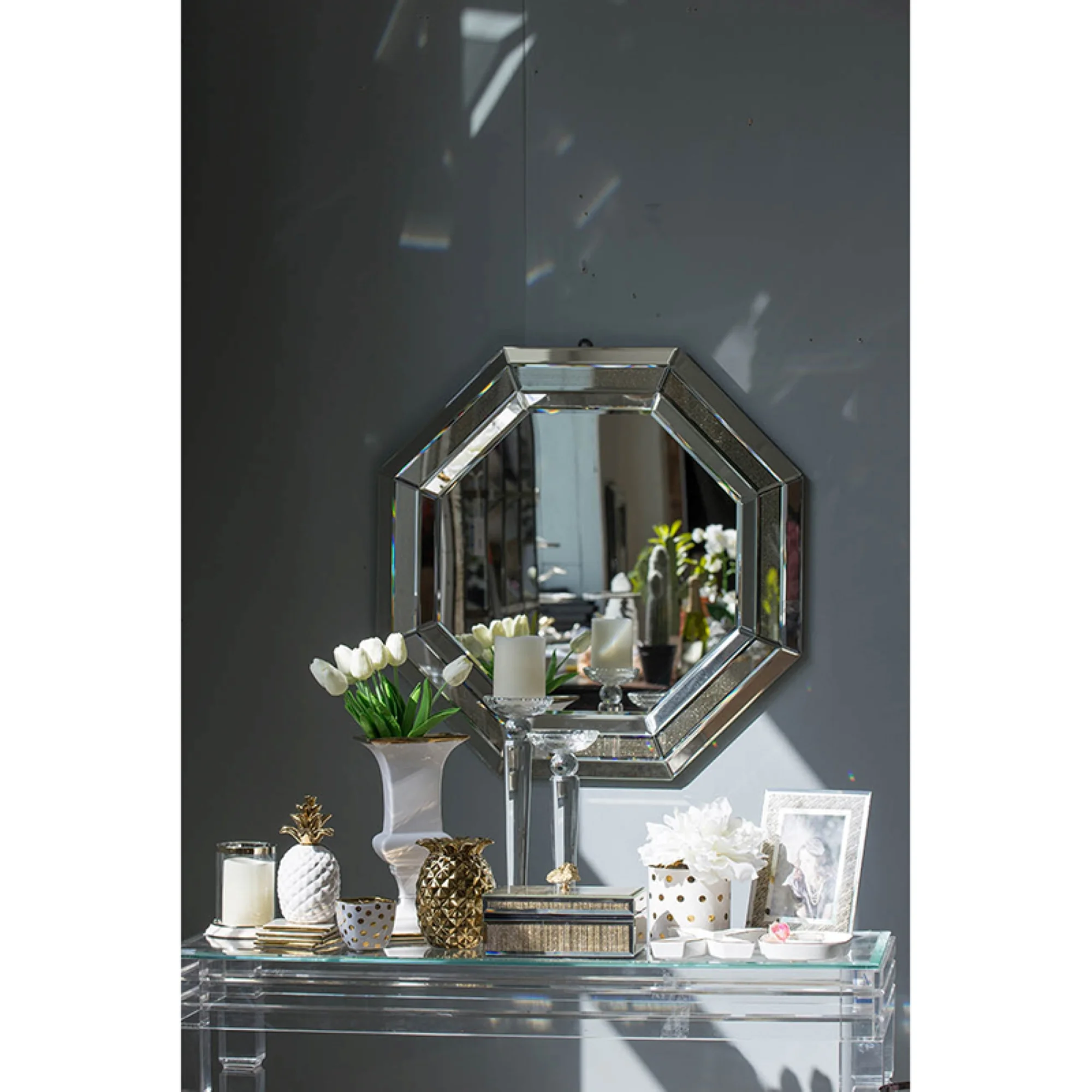 CC Home Furnishings Glitz Hexagonal Wall Mirror - 2.25' - Silver