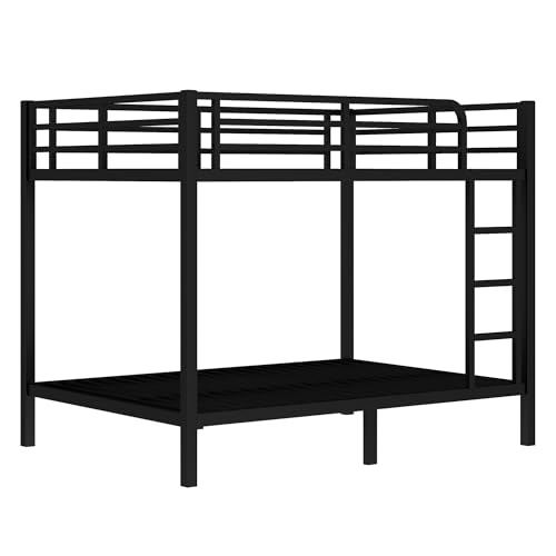 Heavy Duty Bunk Bed Frame with Ladder, Twin XL Over Twin XL Bunk Beds with Safety Guardrails, Adults Bunk Beds with Noise-Reducing Rubber Stoppers, Easy Assemble, Black