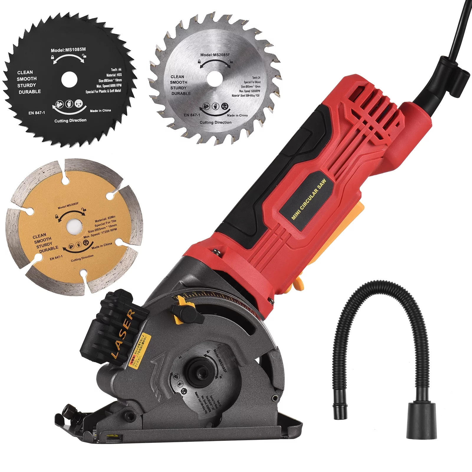 Romacci Mini Circular Saw 4.8Amp Compact Circular Saw 3700RPM with Guide Scale Ruler Port 3 for Cutting Woods Tile and Soft Metal Design for Small Projects