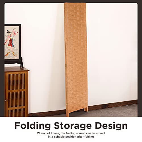 Wood Mesh Woven Design 4 Panel Folding Wooden Screen Room Divider