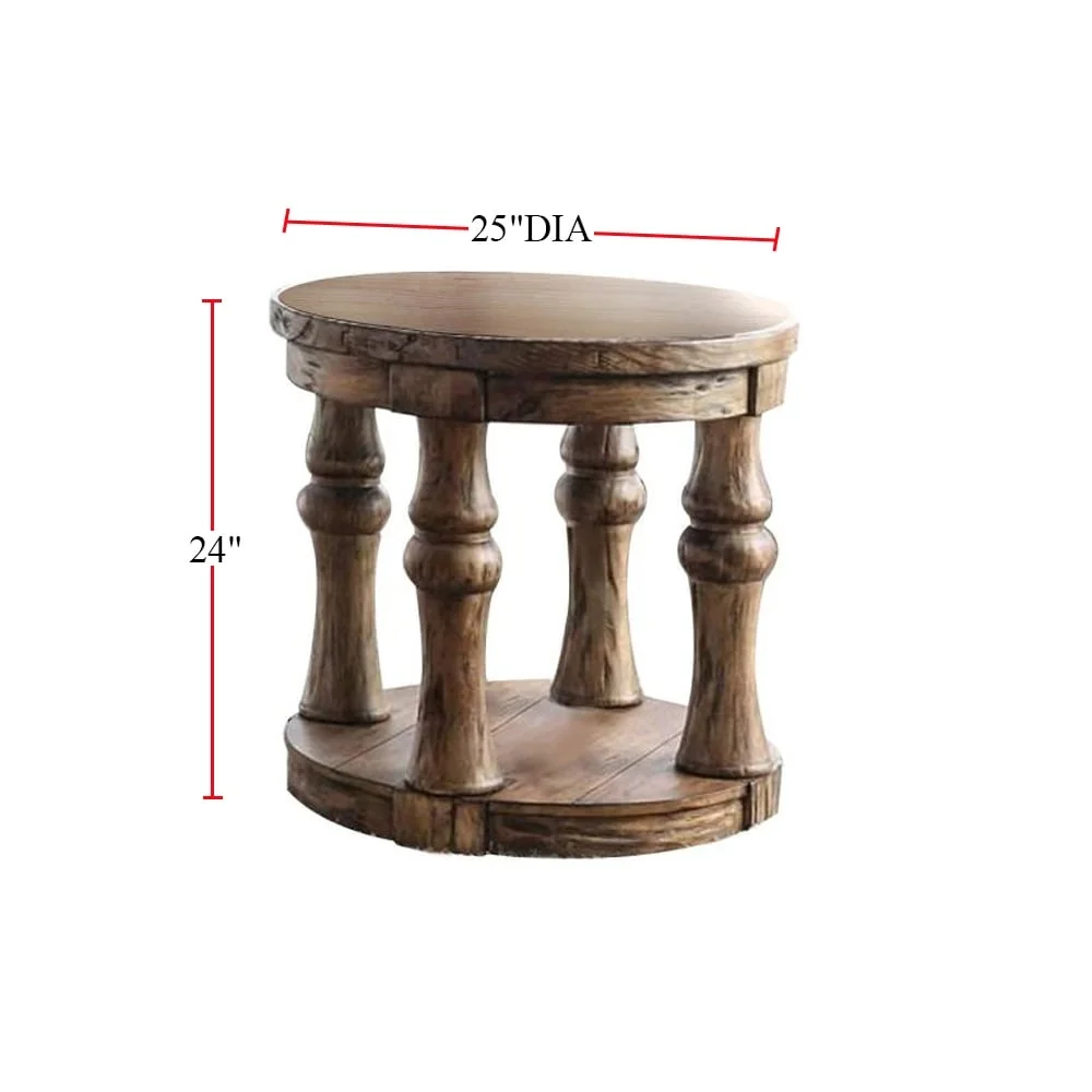 Simple Relax Wooden Round End Table With Open Shelf Antique Oak Oval