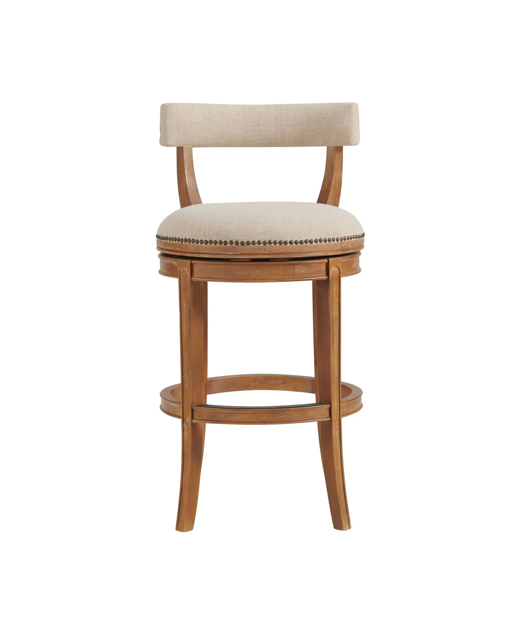 Alaterre Furniture Hanover Swivel Low Back Bar Height Bar Wood Stool, Weathered Brown and Beige