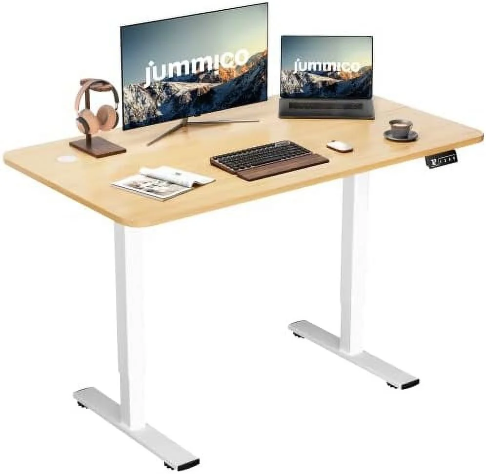 TJUNBOLIFE Standing Desk Electric Adjustable Desk Large 55 x 24 Sit Stand Up Desk Home Office Computer Desk Memory Preset with T-Shaped Metal Bracket  Black&Wood