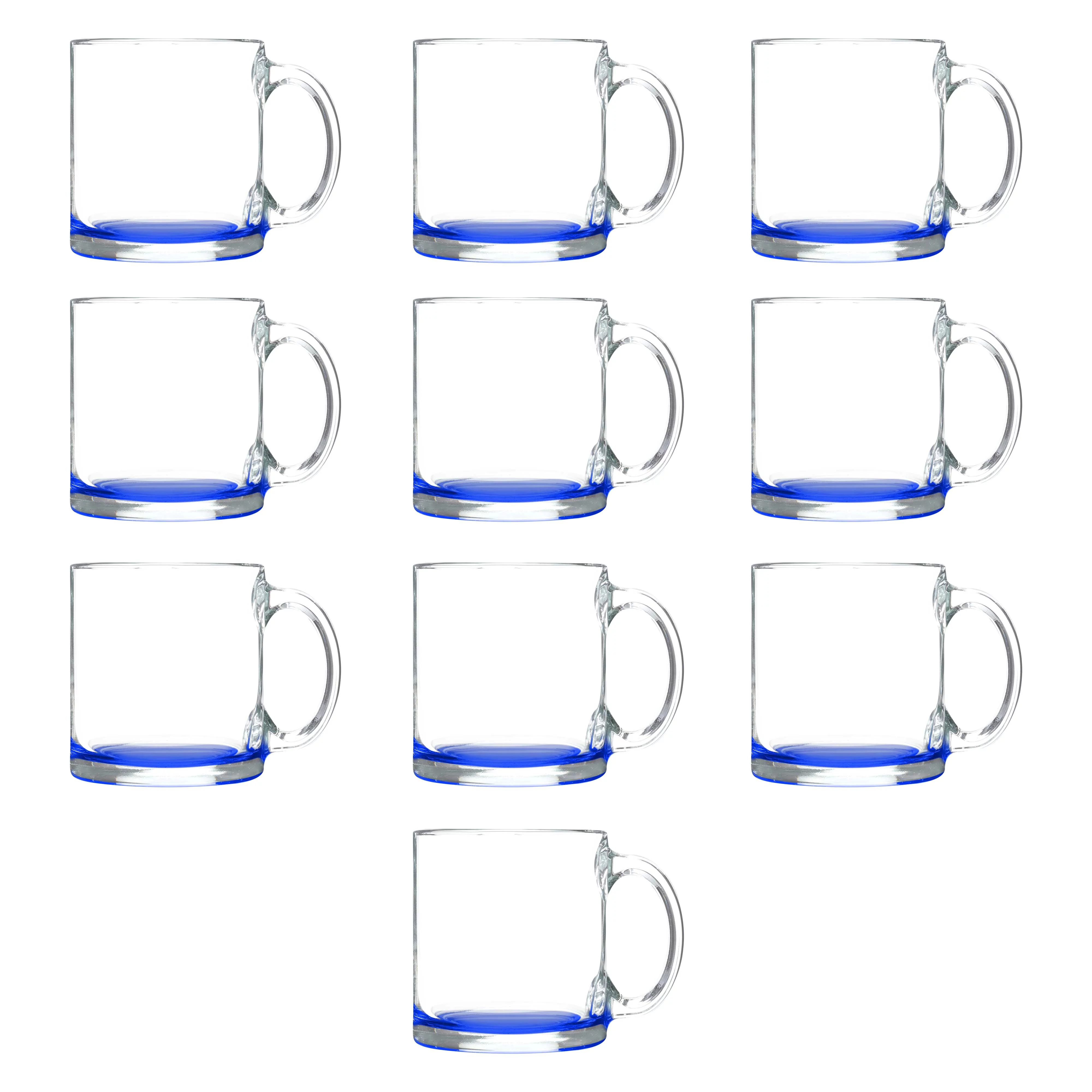 Libbey Clear Glass Coffee Mugs 13 oz. Set of 10, Bulk Pack - Perfect for Coffee, Tea, Espresso, Hot Cocoa, Other Beverages - Blue