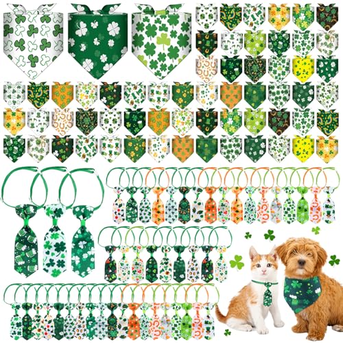 Reginary 108 Pcs Dog Bandanas Bow Tie Set Bulk Fall Pet Triangle Scarf Plaid Pattern Pets Kerchief Adjustable Washable Bibs Neck Collar for Medium Small Puppy Dogs Reversible Costume Accessories