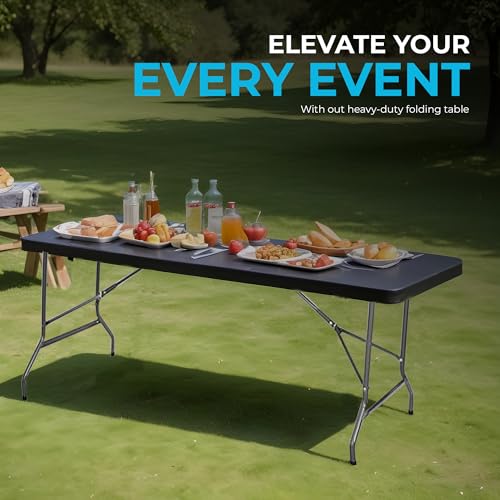 Simpli-Magic 4ft Plastic Folding Table, Indoor Outdoor Heavy Duty Portable w/Handle, Lock for Picnic, Party, Camping - Black