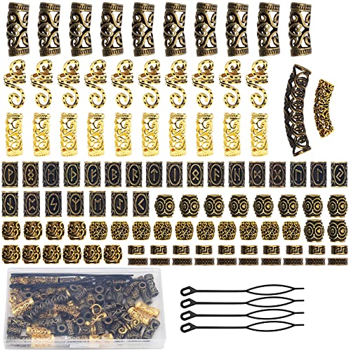 110 PCS Viking Beard Beads, AngleKai Gold Hair Accessories for Viking Hair Beads Beard Braiding Kits for Men and Women(Gold)
