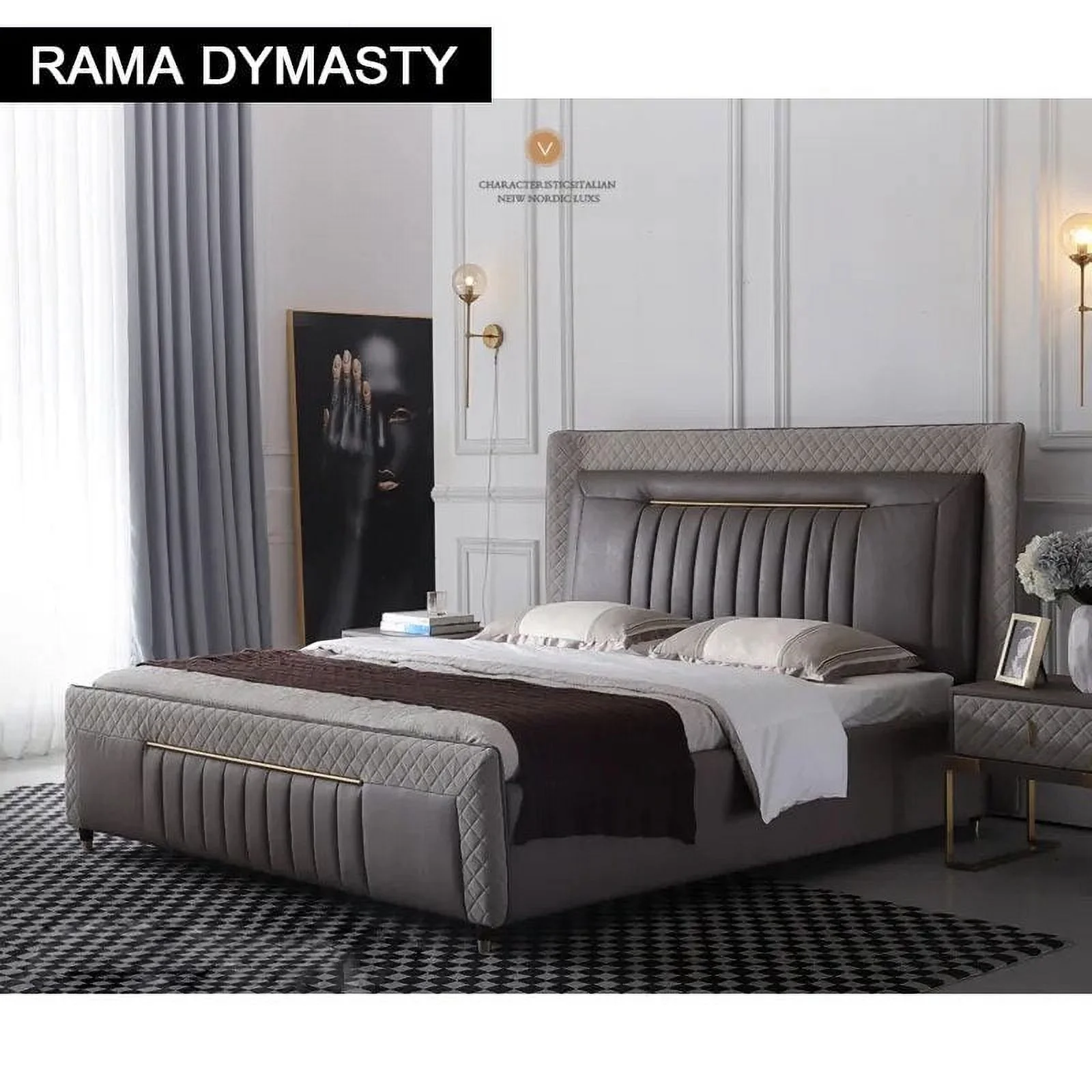 RAMA DYMASTY genuine leather soft bed modern design bed bett, cama fashion king/queen size bedroom furniture