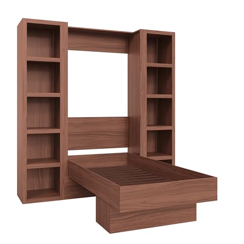 Oakland Living Easy-Lift Queen Murphy Wall Bed in Brown Wood Grain with Two Bookshelves