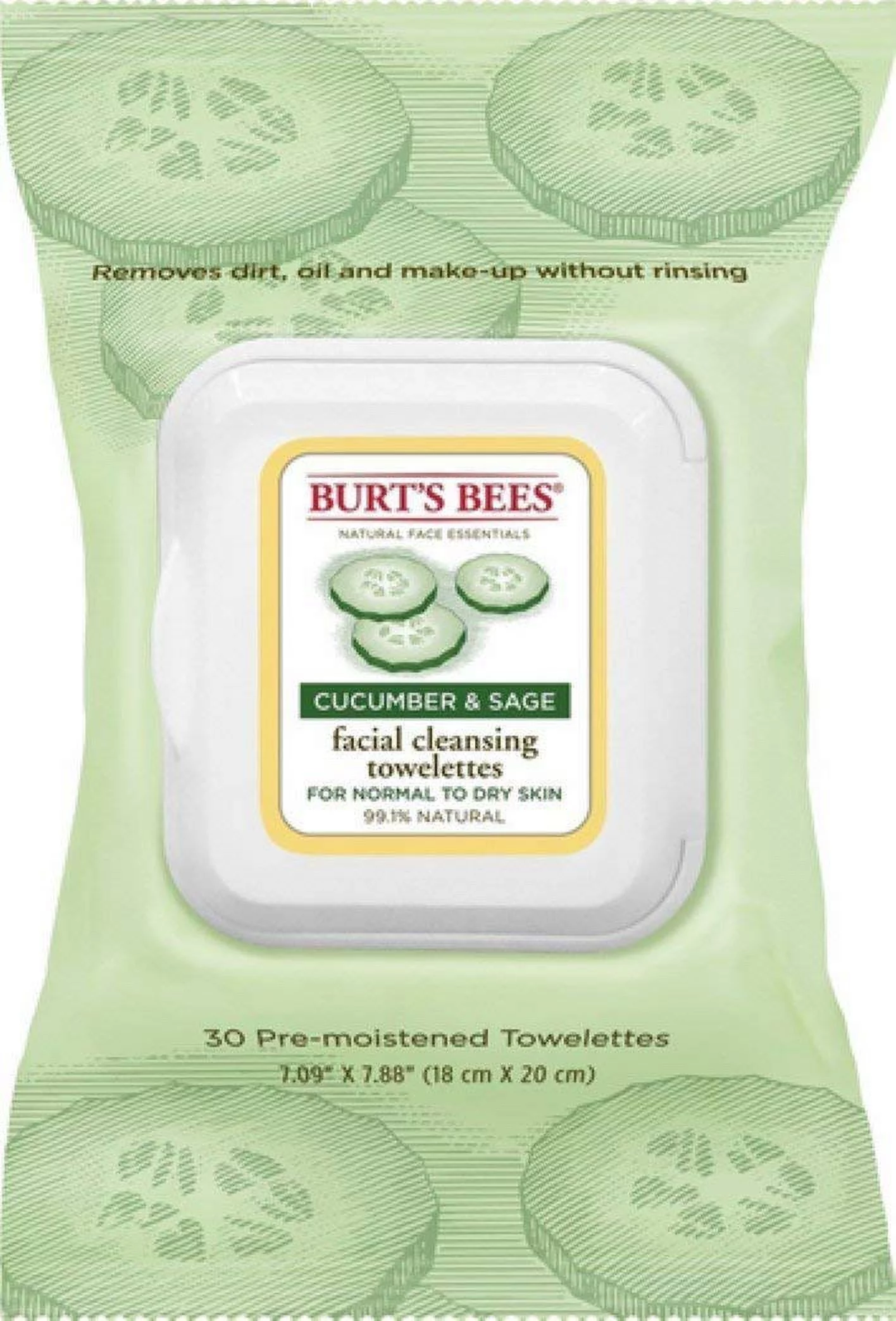 Burts Facial Towlettes Cucumber And Sage Cleasing Facial Towel 30 Cnt (2-Pack)