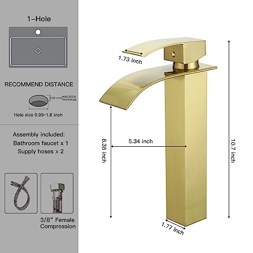 BWE Vessel Sink Faucet Modern Waterfall Chrome Single Hole Bathroom Faucet Single Handle with Pop up Drain Without Overflow Assembly Vanity Basin Bath Sink Faucets Mixer Tap